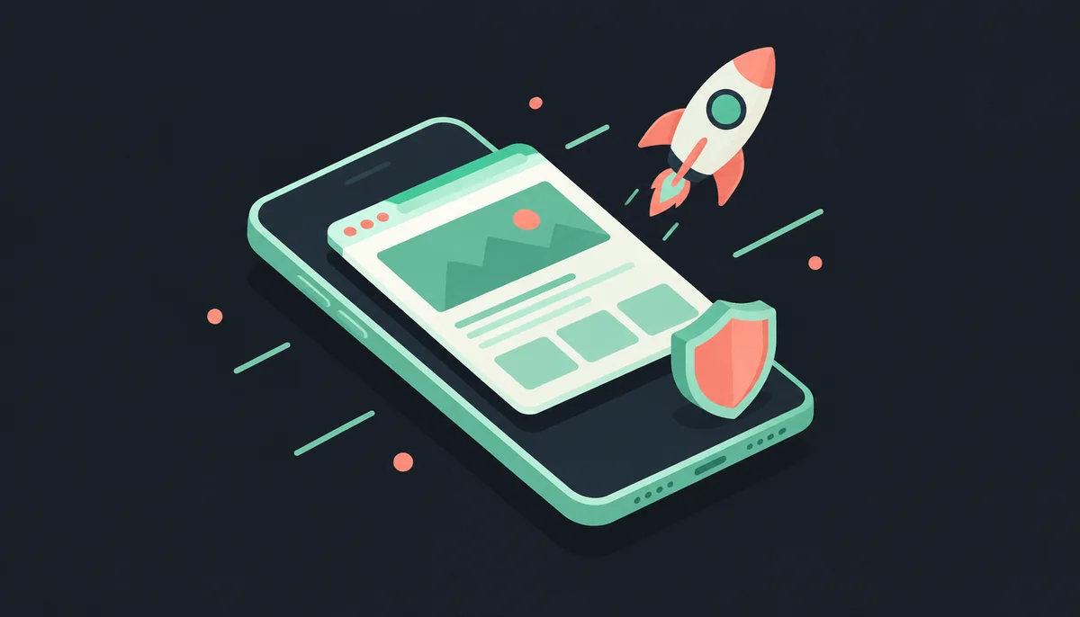 Smartphone with browser window and security shield