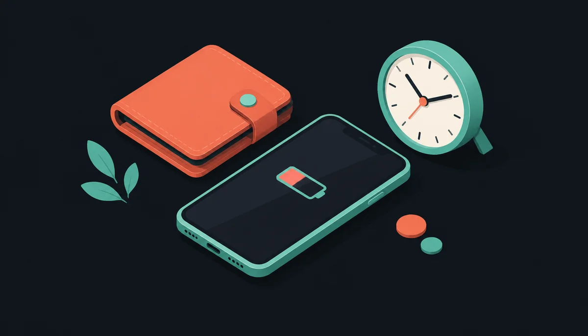 Phone wallet clock and battery icon