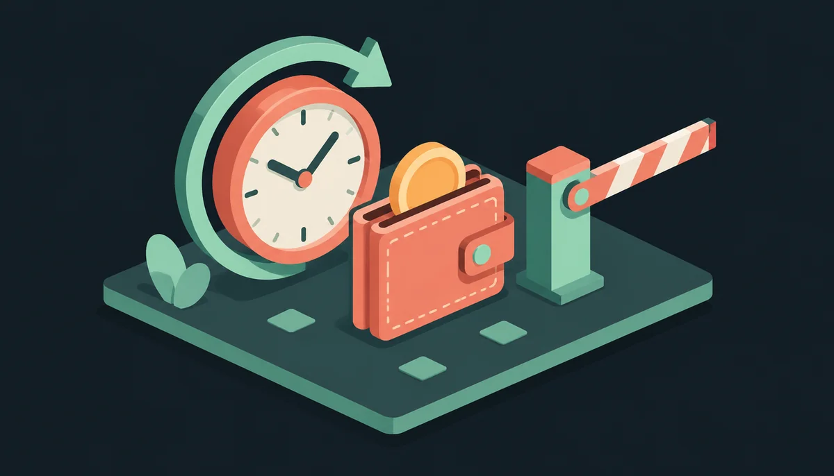 Clock, wallet, and barrier gate in isometric view